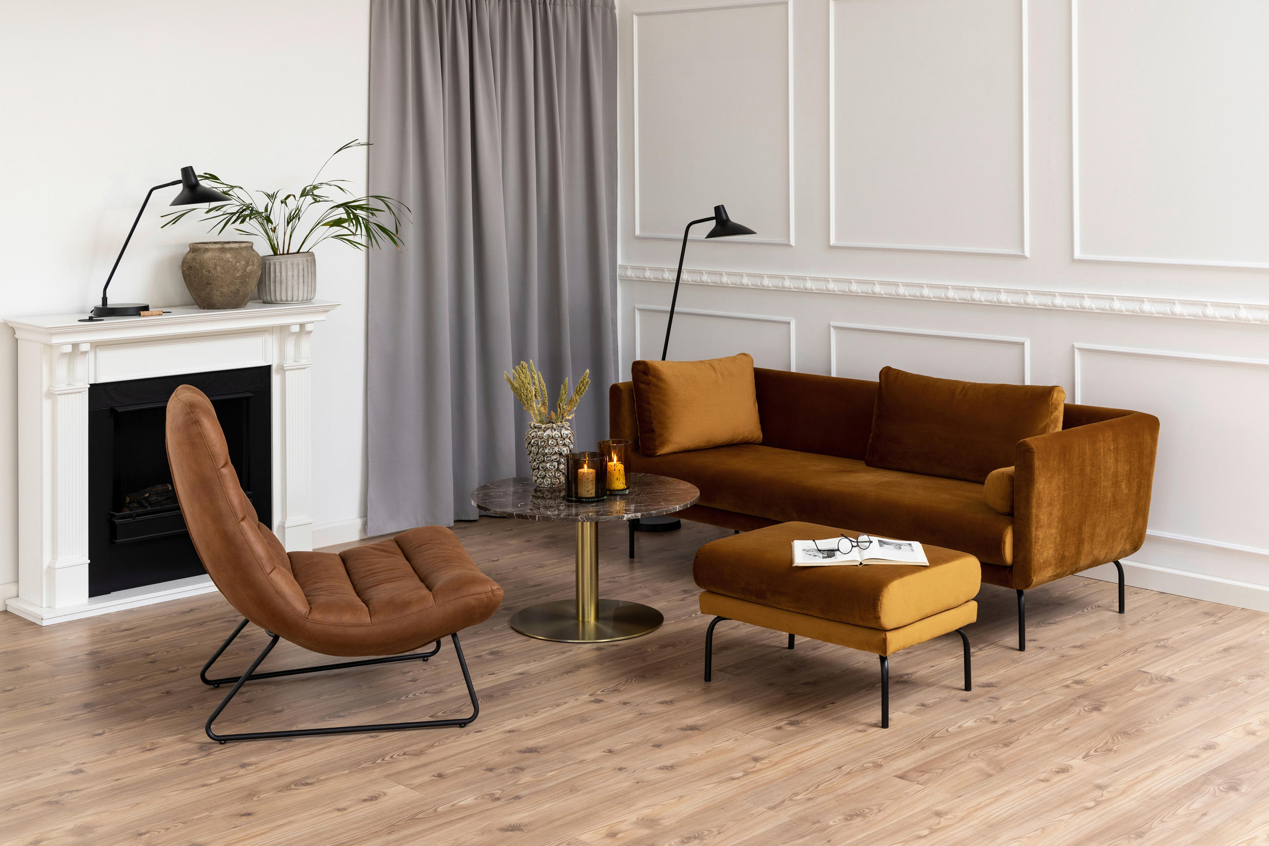 FÅTÖLJ i textil cognacfärgad  - cognacfärgad/svart, Design, metall/textil (82,5/97/93cm) - Livetastic