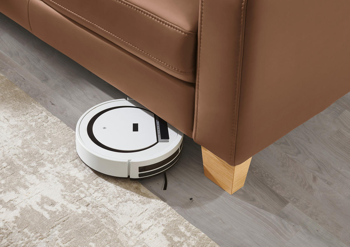 ECKSOFA in Echtleder Braun  - Eiche Bianco/Braun, Natur, Leder/Holz (235/257cm) - Valdera