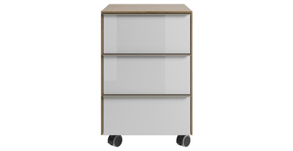 ROLLCONTAINER 39,8/60,9/50 cm - Eichefarben/Weiß, Design, Glas/Holzwerkstoff (39,8/60,9/50cm) - Voleo