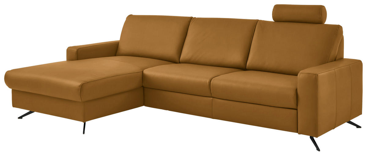 ECKSOFA in Echtleder Gelb  165/267 cm  - Gelb/Schwarz, Design, Leder/Metall (165/267cm) - Beldomo Premium