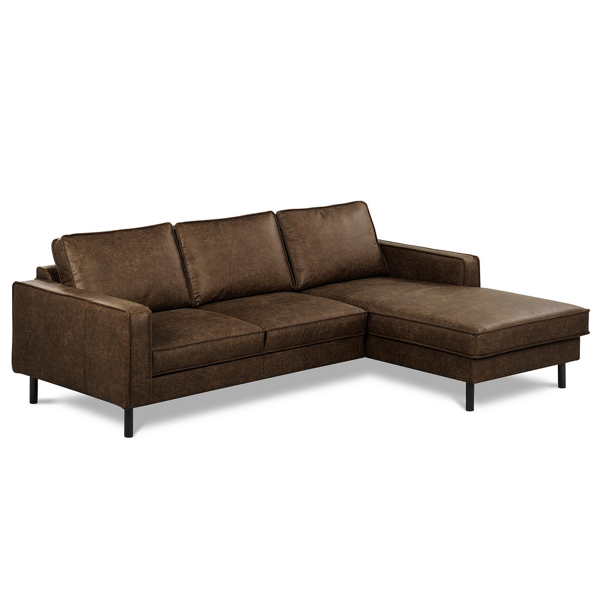 ECKSOFA Dunkelbraun Echtleder Lederlook Bettkasten, Schlaffunktion, Rücken echt  - Dunkelbraun/Schwarz, Design, Leder/Textil (166/238cm) - Livetastic