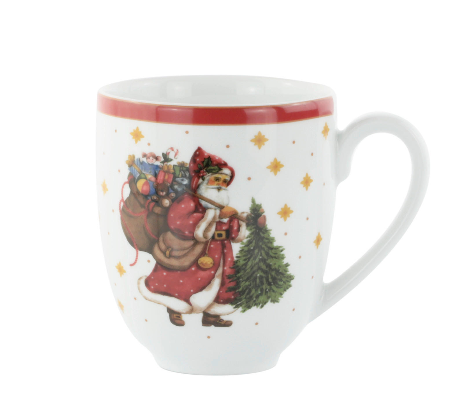 KAFFEEBECHER  400 ml   - Rot/Weiß, KONVENTIONELL, Keramik - X-Mas