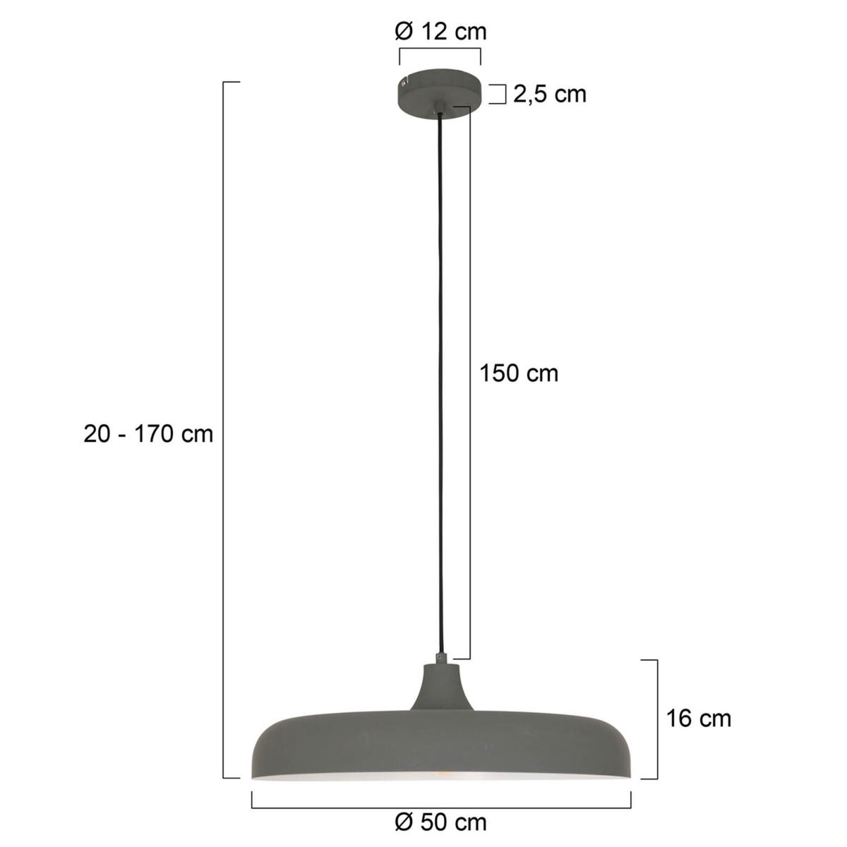 PENDELLEUCHTE  50/20-170/50 cm   - Grau, Trend, Metall (50/20-170/50cm)