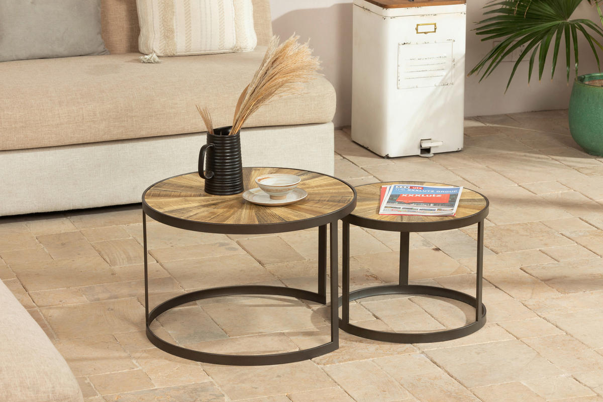 COUCHTISCHSET in Holz, Metall, Holzwerkstoff 45-60/45-60/35-40 cm  - Schwarz/Naturfarben, KONVENTIONELL, Holz/Holzwerkstoff (45-60/45-60/35-40cm) - Livetastic