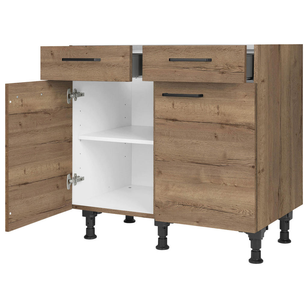 Thumbnail - Nobilia Schubkastenunterschrank Structura, Eiche dunkel, Metall, 2 Schubladen, einzeln stellbar, 90x87x56 cm, Blauer Eng...