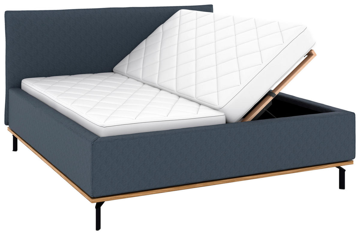 POLSTERBETT Matratze, Lattenrost, Bettkasten 180/200 cm  in Dunkelblau  - Graphitfarben/Weiß, Design, Holz/Textil (180/200cm) - Musterring