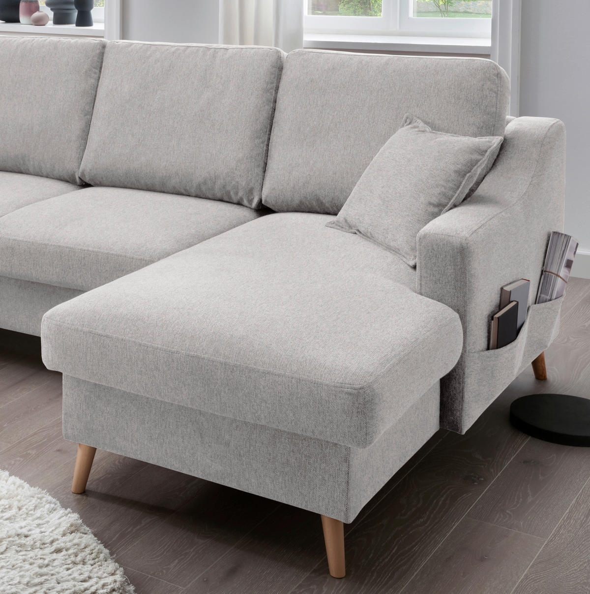 WOHNLANDSCHAFT Grau Chenille  - Naturfarben/Grau, KONVENTIONELL, Holz/Textil (200/301/150cm) - Livetastic
