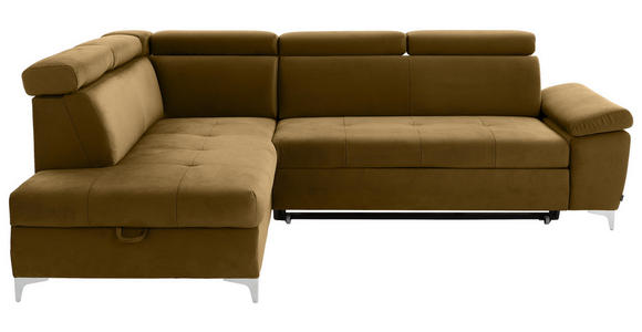 ECKSOFA Gelb, Braun Samt - Chromfarben/Gelb, KONVENTIONELL, Textil/Metall (206/271cm) - Carryhome