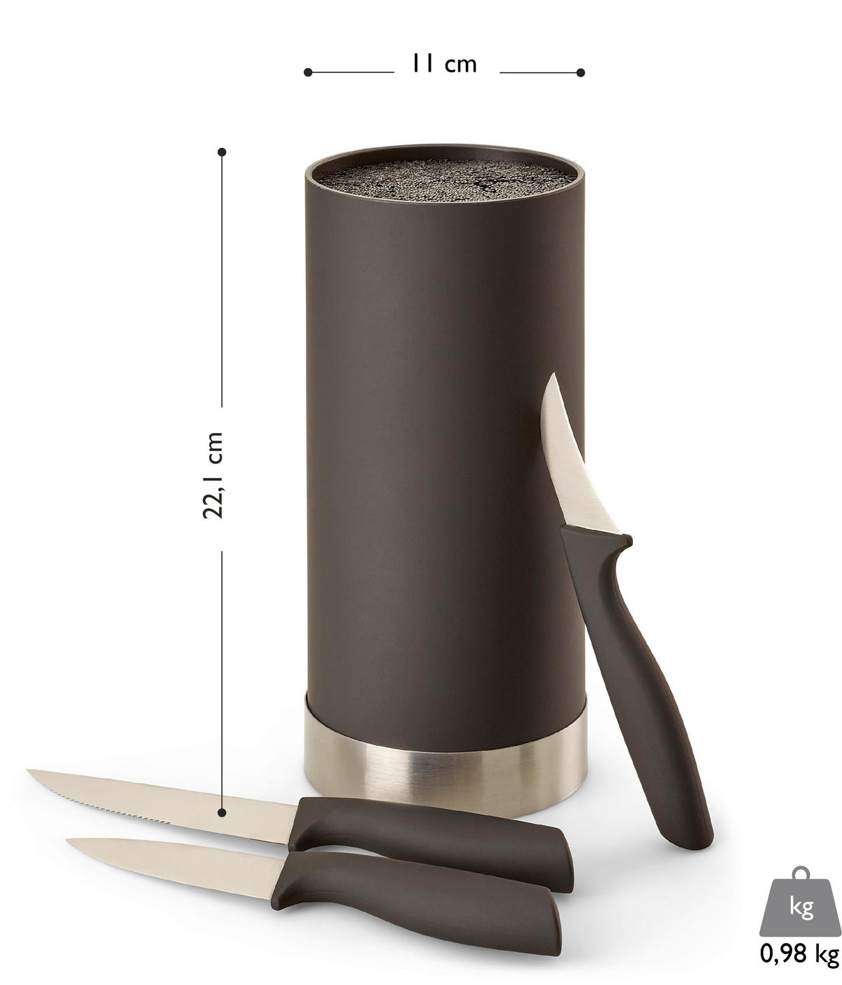 MESSERBLOCK 4-teilig  - Silberfarben/Schwarz, Basics, Kunststoff (11/22cm) - Echtwerk