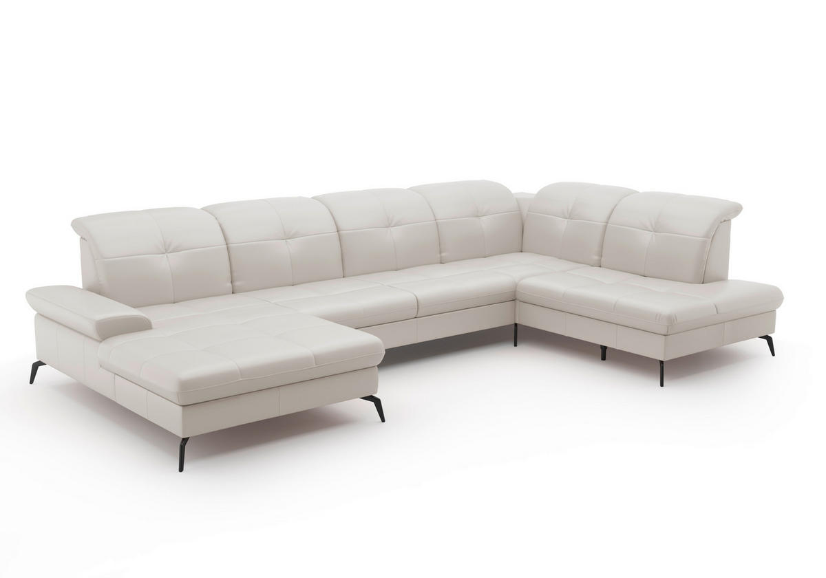 WOHNLANDSCHAFT in Echtleder Weiss  - Weiss/Schwarz, Konventionell, Leder/Metall (185/357/231cm) - Sit & More