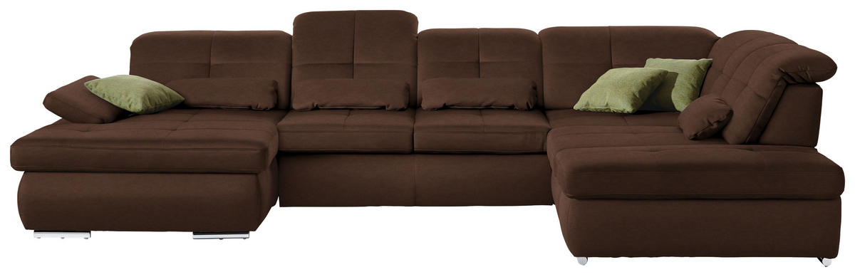 WOHNLANDSCHAFT in Mikrofaser Braun  - Chromfarben/Braun, Design, Textil (195/371/260cm) - Beldomo Style