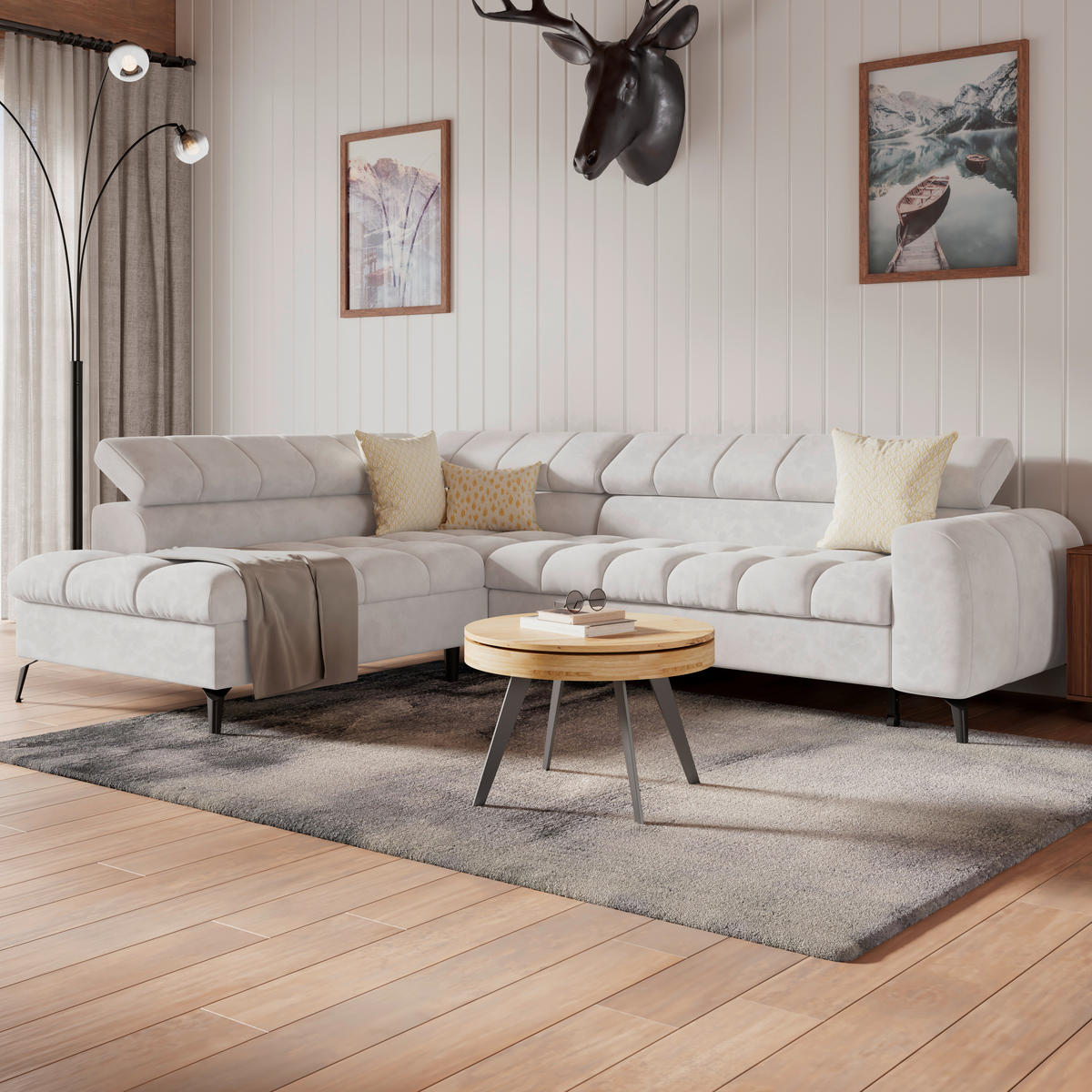 ECKSOFA in Weiss  - Weiss/Schwarz, Trend, Kunststoff/Textil (203/261cm) - Livetastic