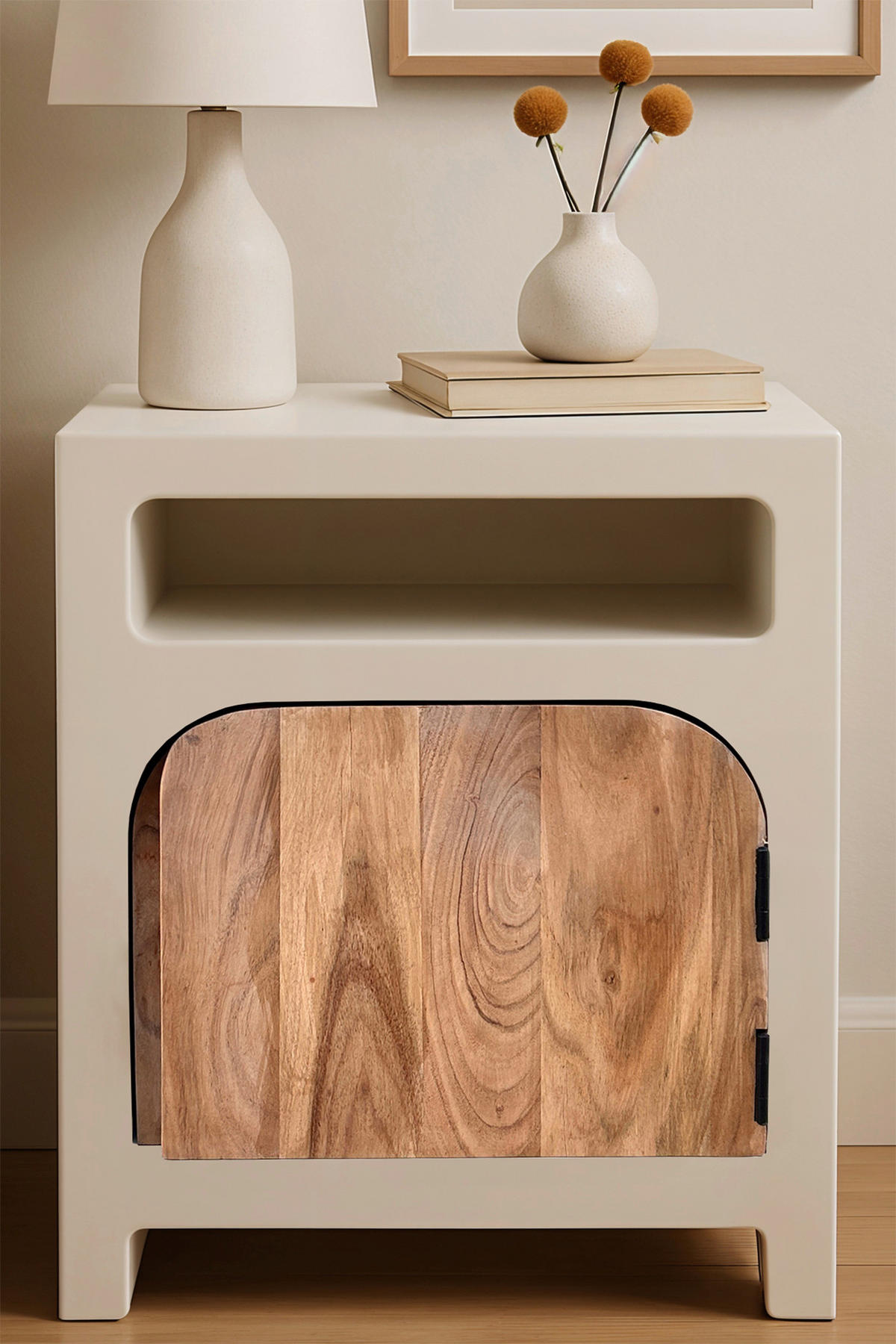 NACHTSCHRANK 50/60/40 cm Akazie massiv  - Naturfarben/Weiß, Basics, Holz/Holzwerkstoff (50/60/40cm) - Livetastic