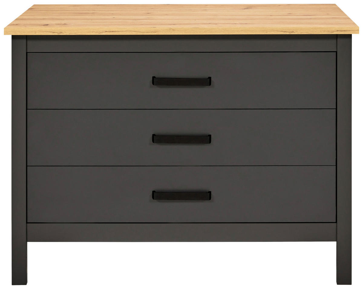 KÖKSÖ 124/91/75 cm  i antracit, ek Artisan  - svart/ek Artisan, Modern, metall/trämaterial (124/91/75cm) - home24