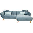 ECKSOFA in Plüsch Petrol  280/175 cm  - Buchefarben/Petrol, Design, Holz/Textil (280/175cm) - Carryhome