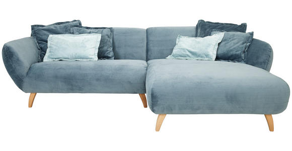 ECKSOFA in Plüsch Petrol  280/175 cm  - Buchefarben/Petrol, Design, Holz/Textil (280/175cm) - Carryhome