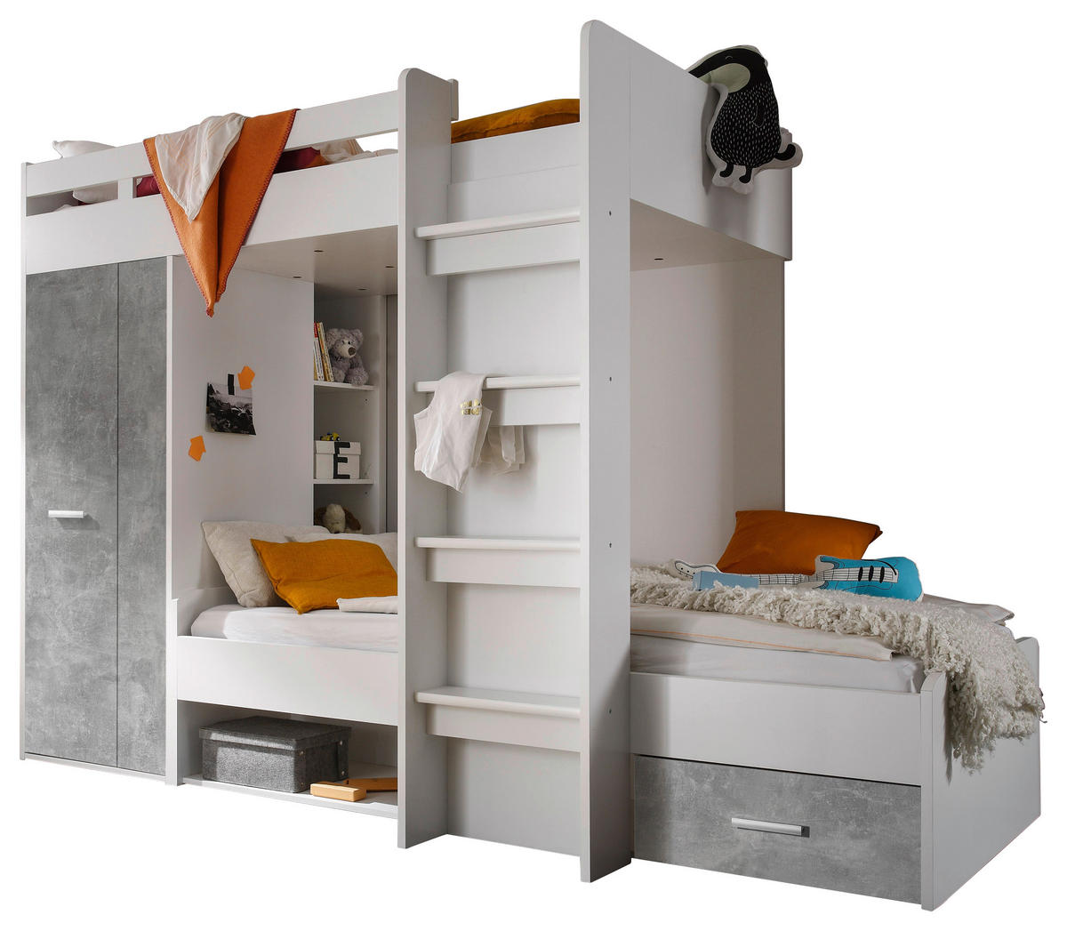 KREVET NA KAT  bijela, svijetlo siva   - bijela/svijetlo siva, Moderno, drvni materijal (90/200cm) - MID.YOU