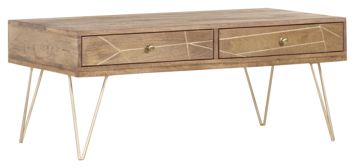 COUCHTISCH Mangoholz massiv 60/115/48 cm rechteckig Naturfarben, Goldfarben  - Goldfarben/Naturfarben, Design, Holz/Metall (60/115/48cm) - Landscape