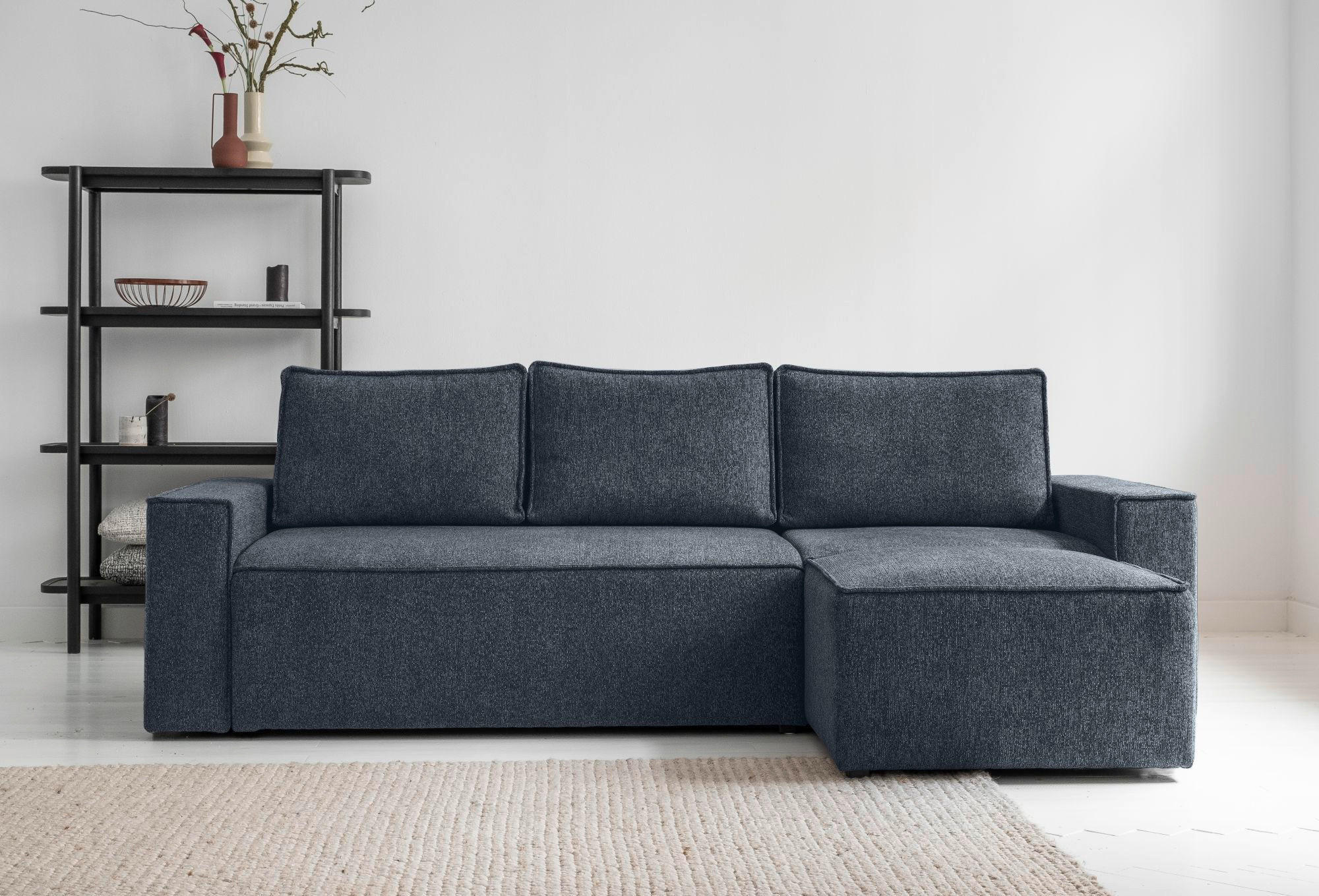 ECKSOFA in Dunkelblau  - Weiss/Schwarz, Design, Kunststoff/Textil (250/156cm) - MID.YOU
