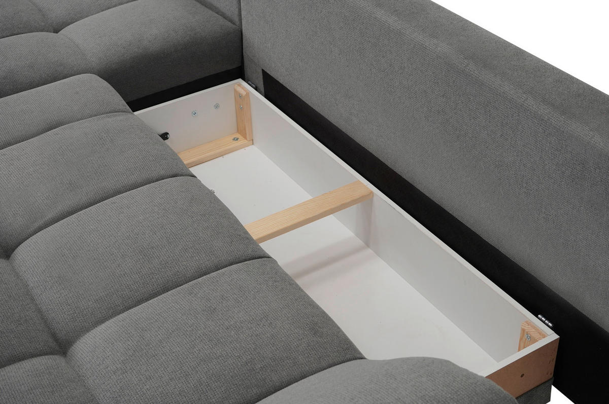 ECKSOFA Grau Flachgewebe, Mikrofaser  - Chromfarben/Grau, Design, Kunststoff/Textil (198/312cm) - Livetastic