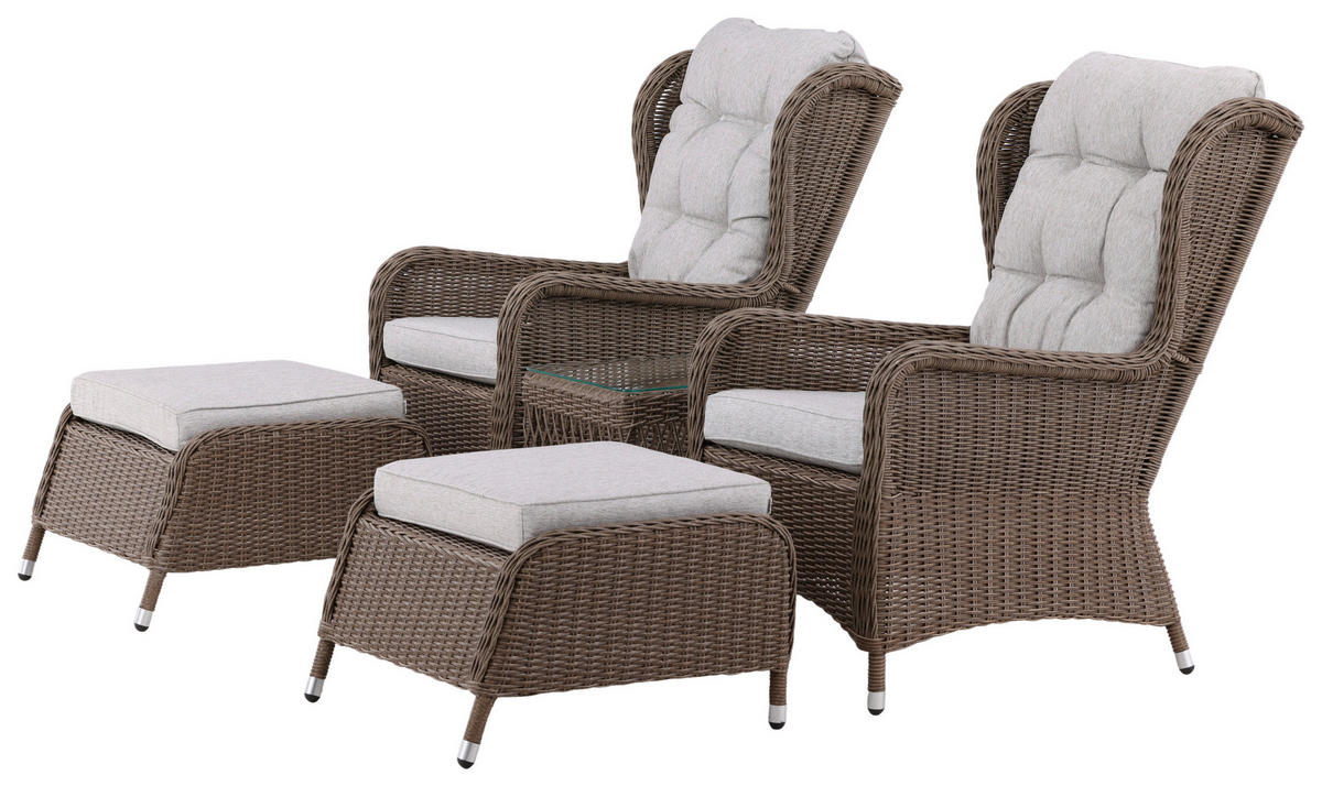 LOUNGEGARNITUR    - Beige/Braun, KONVENTIONELL, Kunststoff/Textil - Gardenson