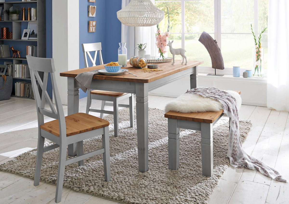STUHL Grau, Laugenfarbig Kiefer massiv  - Laugenfarbig/Grau, ROMANTIK / LANDHAUS, Holz (45/94/43cm) - Boxxx