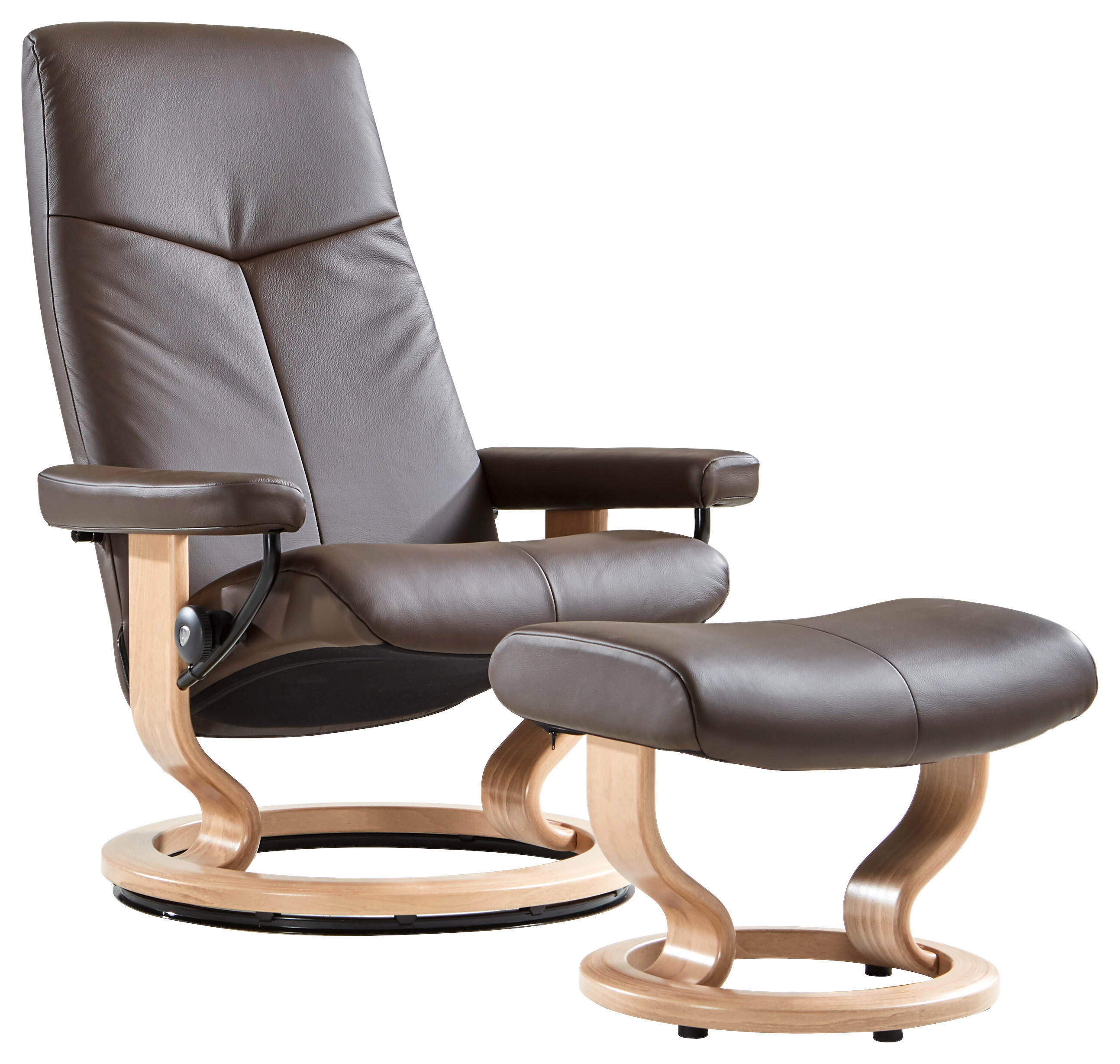 SESSELSET CITY Echtleder Relaxfunktion, Hocker    - Eichefarben/Braun, KONVENTIONELL, Leder/Holz (76/109/76cm) - Stressless