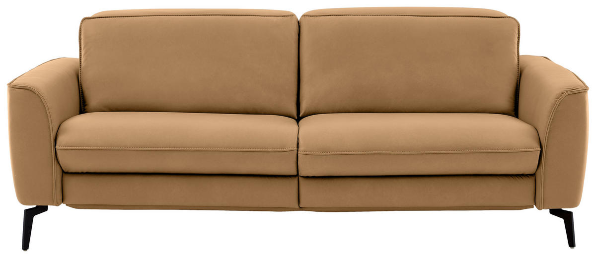 3-SITZER-SOFA in Echtleder Honig  - Schwarz/Honig, Natur, Leder/Metall (222/81/110cm) - Valdera