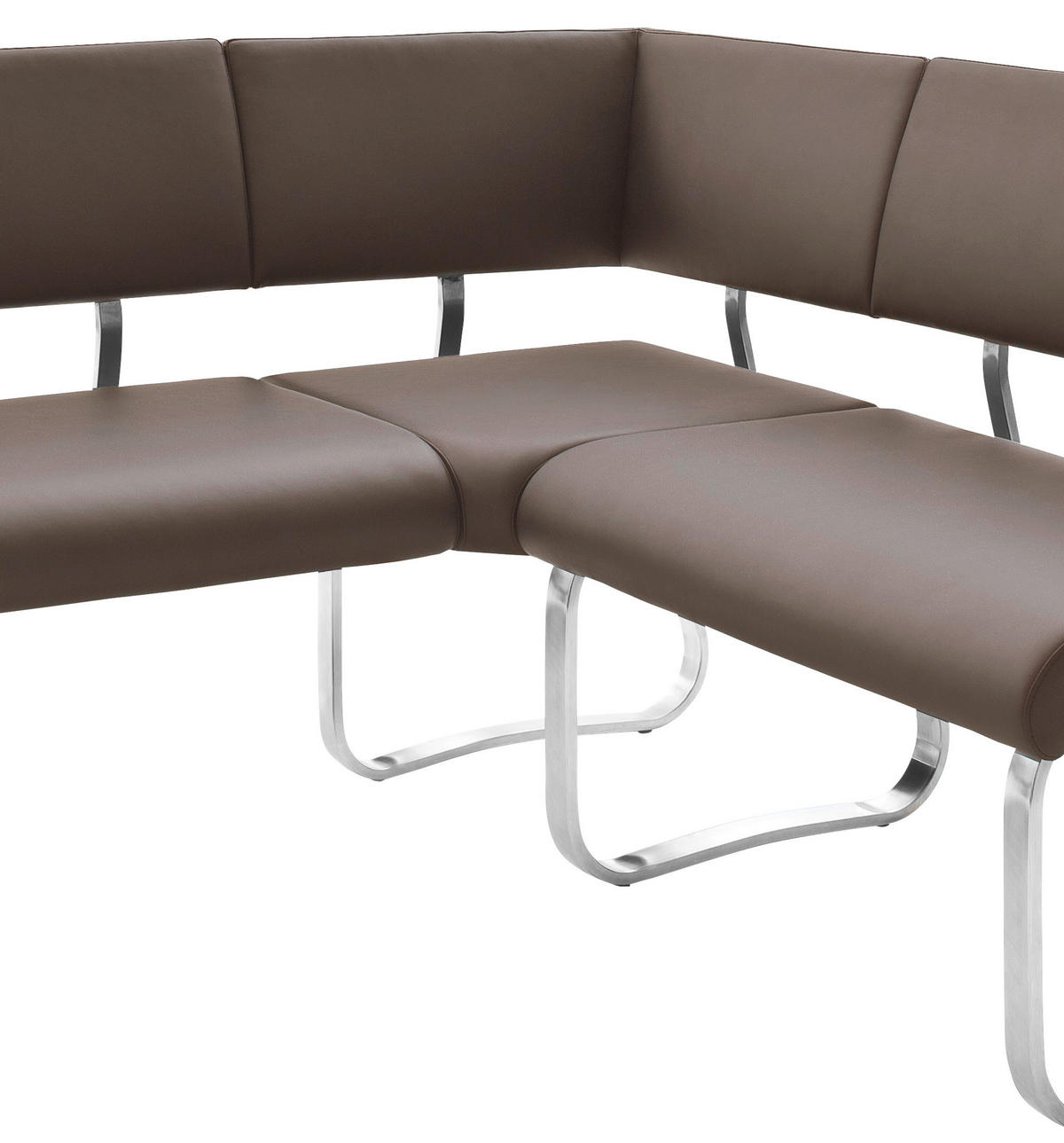 ECKBANK 200/150 cm Echtleder Braun, Edelstahlfarben   - Edelstahlfarben/Braun, Design, Leder/Metall (200/150cm) - Livetastic