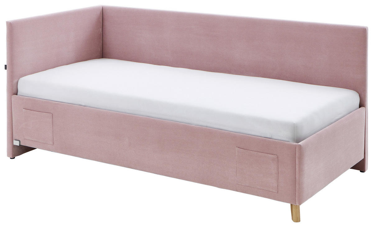POLSTERLIEGE in Cord Rosa  - Eichefarben/Rosa, Konventionell, Holz/Textil (90/200cm) - Stylife