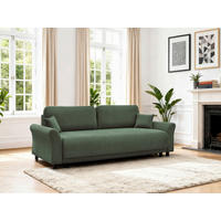 SCHLAFSOFA Malta Cord Grün  inkl. Zierkissen, Rückenkissen, Bettkasten, Schlaffunktion, Rücken echt  - Schwarz/Grün, Design, Textil (244/88/100cm) - P & B