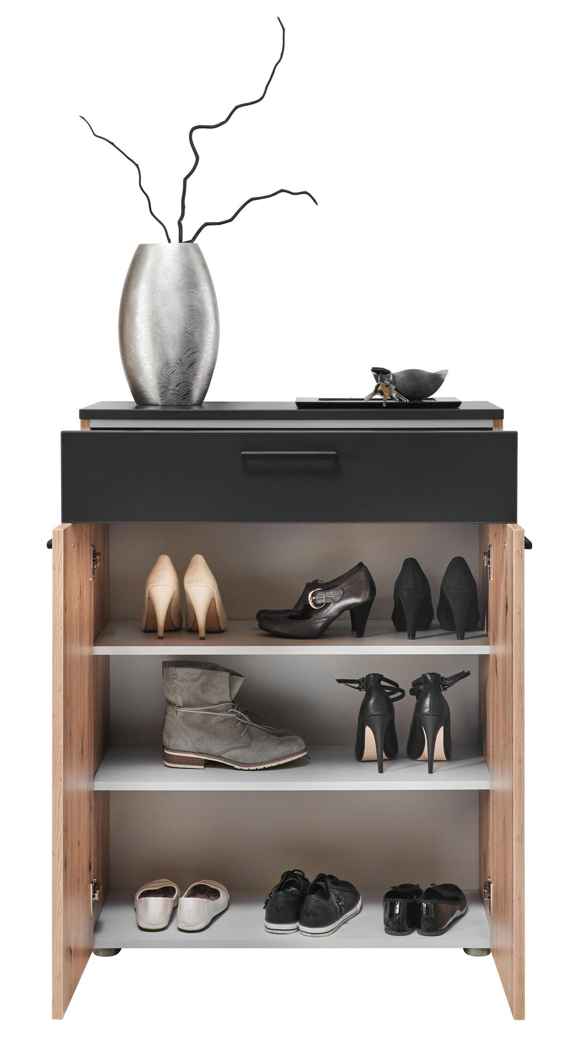SCHUHSCHRANK Almada  in 80/104/38 cm  - Eichefarben/Anthrazit, KONVENTIONELL, Holzwerkstoff/Kunststoff (80/104/38cm) - Moderano