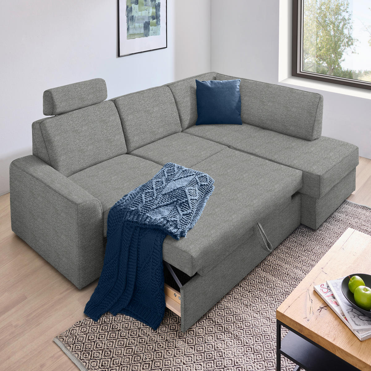 ECKSOFA in Webstoff Hellgrau  - Hellgrau/Schwarz, Konventionell, Kunststoff/Textil (224/165cm) - Xora