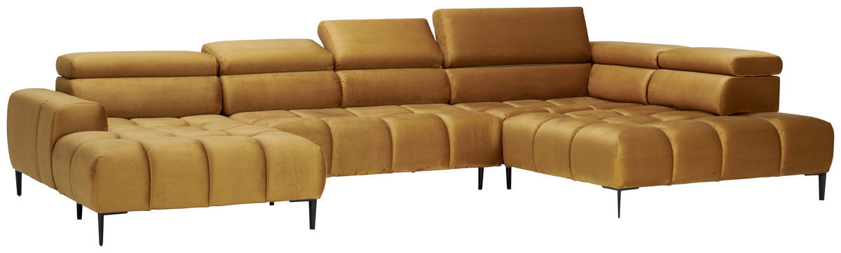 ECKSOFA in Webstoff Currygelb  - Currygelb/Schwarz, Design, Textil/Metall (177/385/216cm) - Welnova