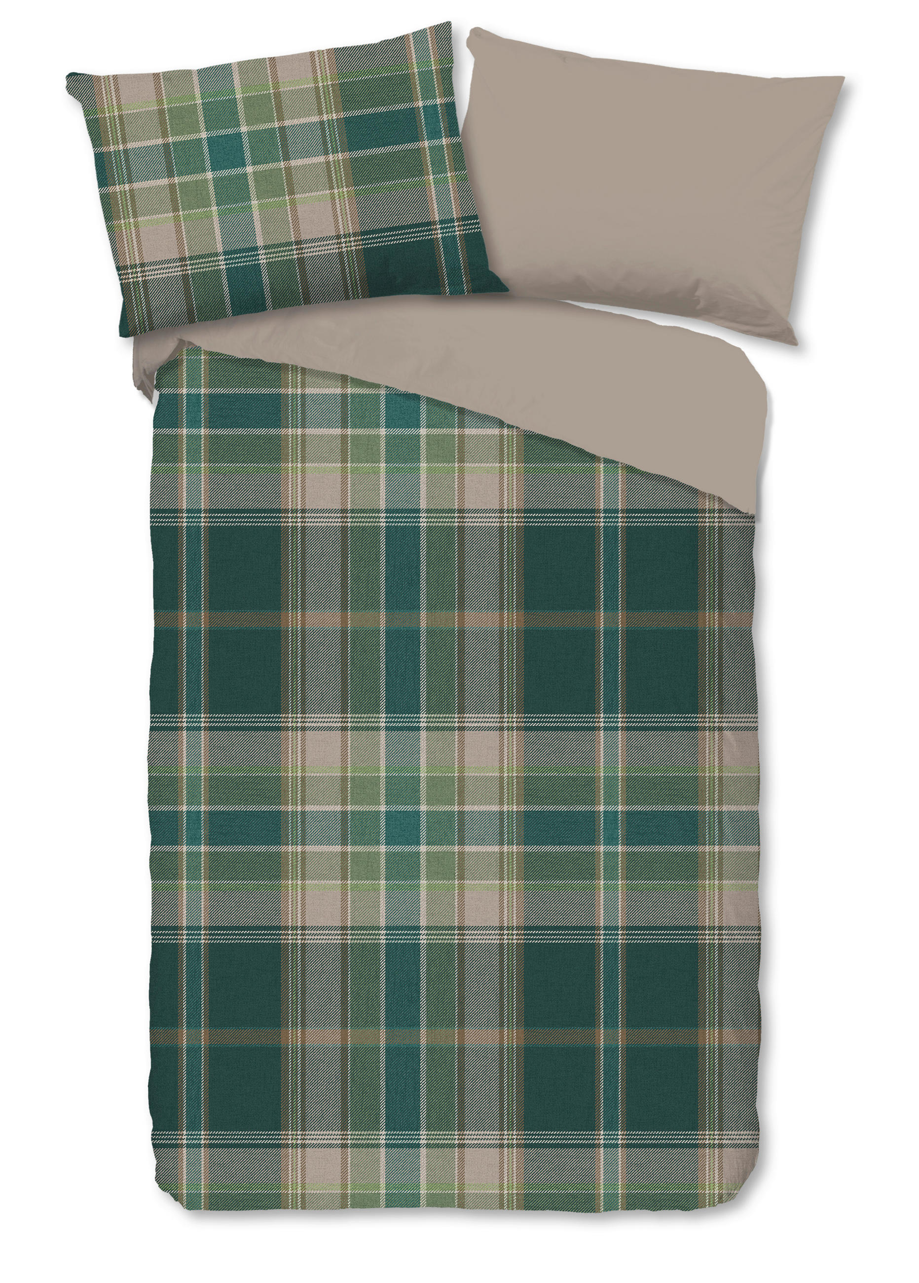 WENDEBETTWÄSCHE 2-teilig Good Morning Flanell, Biber 140/200 cm  - Dunkelgrün/Perlmutt, Basics, Textil (140/200cm)