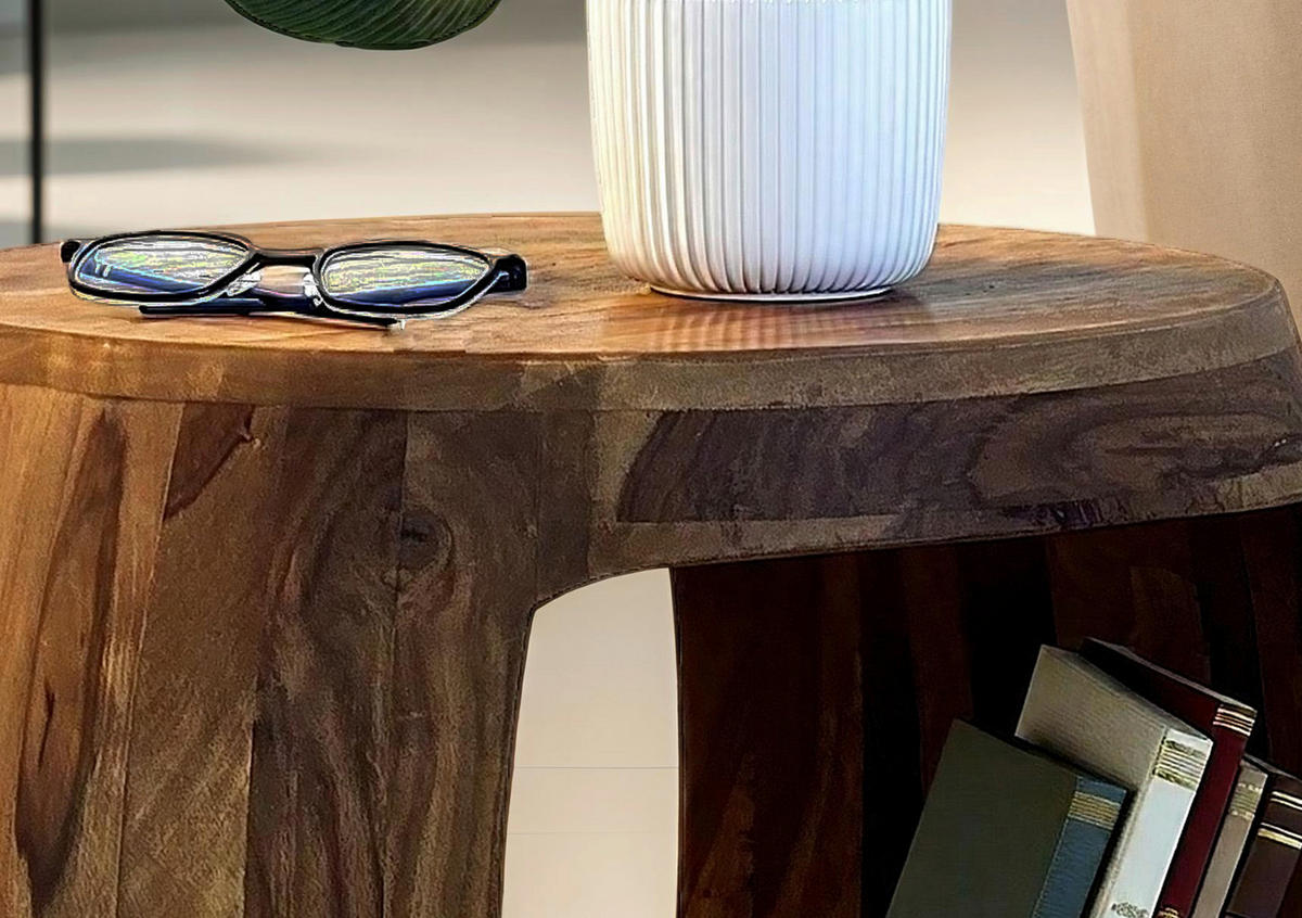 BEISTELLTISCH 50/50/40 cm Sheesham massiv Braun rund  - Braun, Design, Holz (50/50/40cm) - MID.YOU