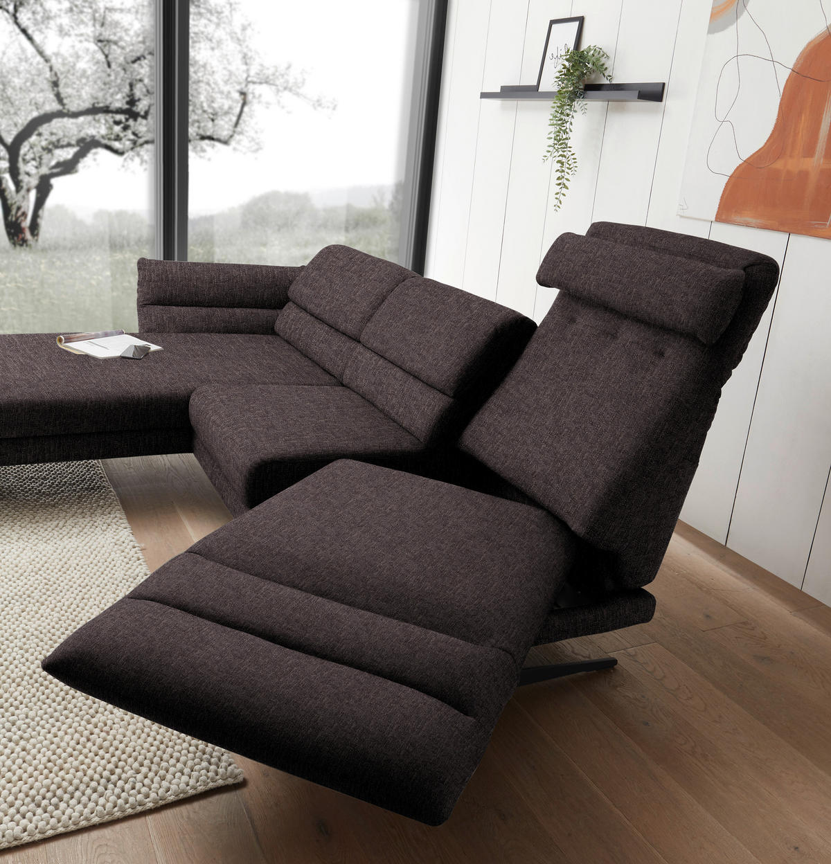 ECKSOFA in Flachgewebe Mokka  - Schwarz/Mokka, Design, Textil/Metall (176-217/279-327cm) - Dieter Knoll
