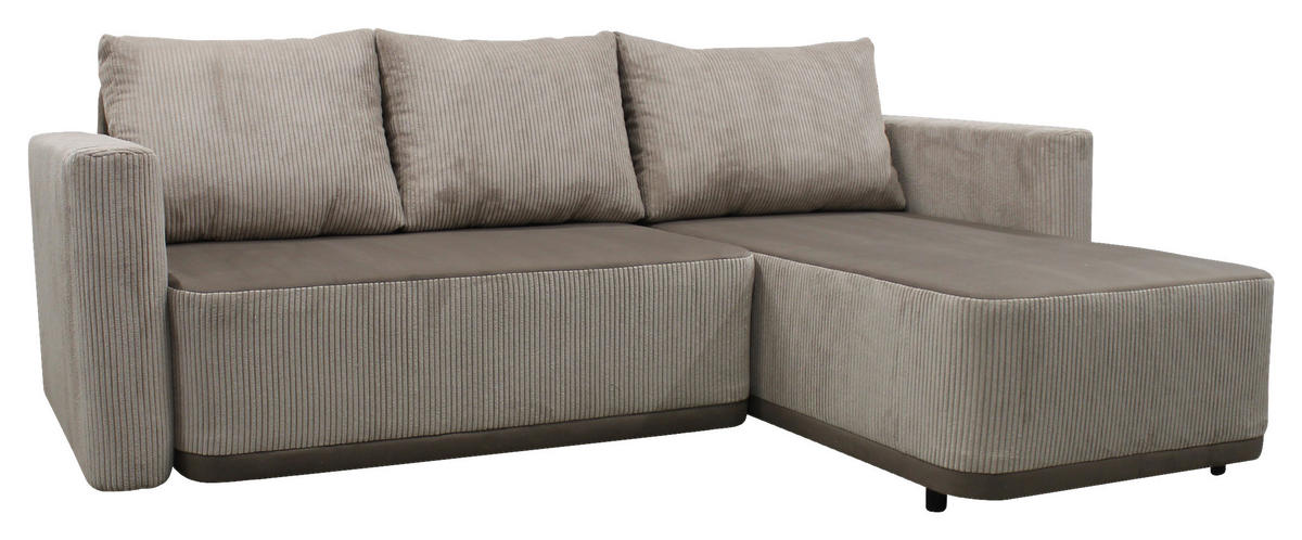 ECKSOFA STELLA Taupe Plüsch Rückenkissen, Bettkasten  - Taupe/Schwarz, Design, Kunststoff/Textil (234/166cm) - MID.YOU