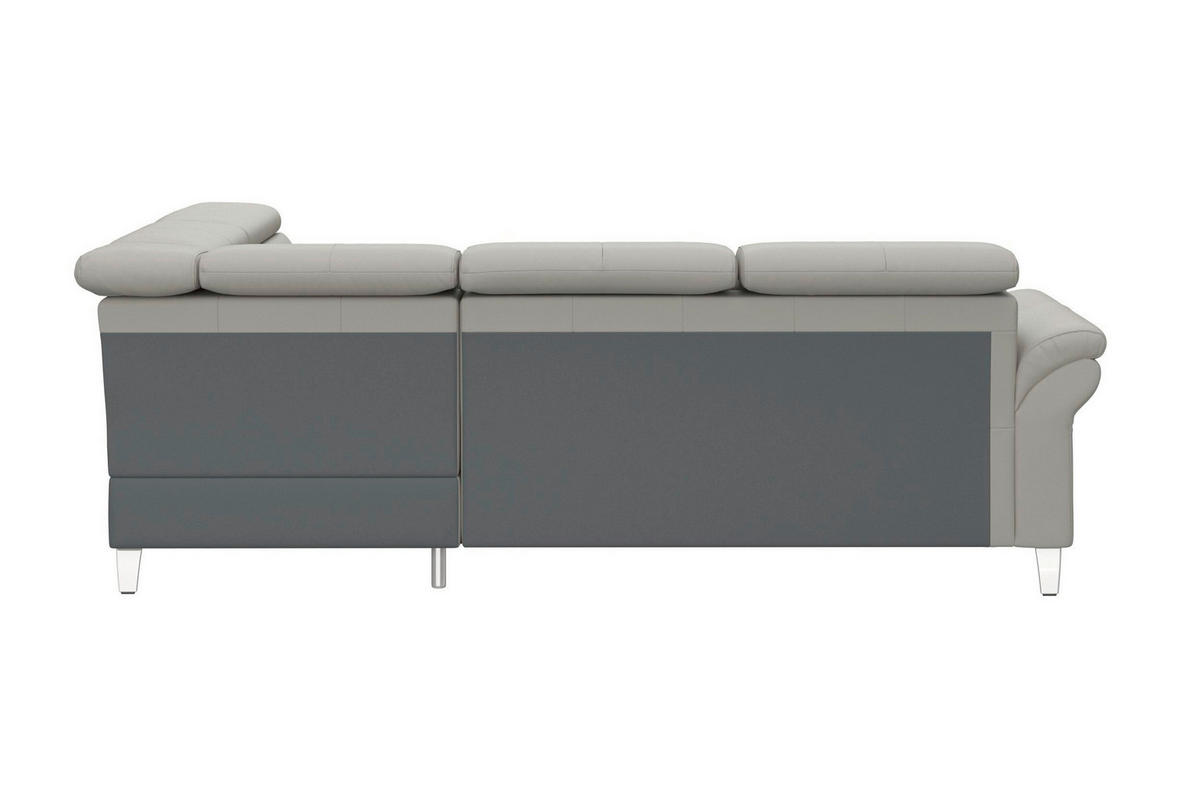 ECKSOFA ARNGAST E Hellgrau Kombination Echtleder/Stoff Mikrofaser Bettkasten, Kopfteilverstellung  - Chromfarben/Hellgrau, Basics, Leder/Textil (245/194cm) - Sit & More