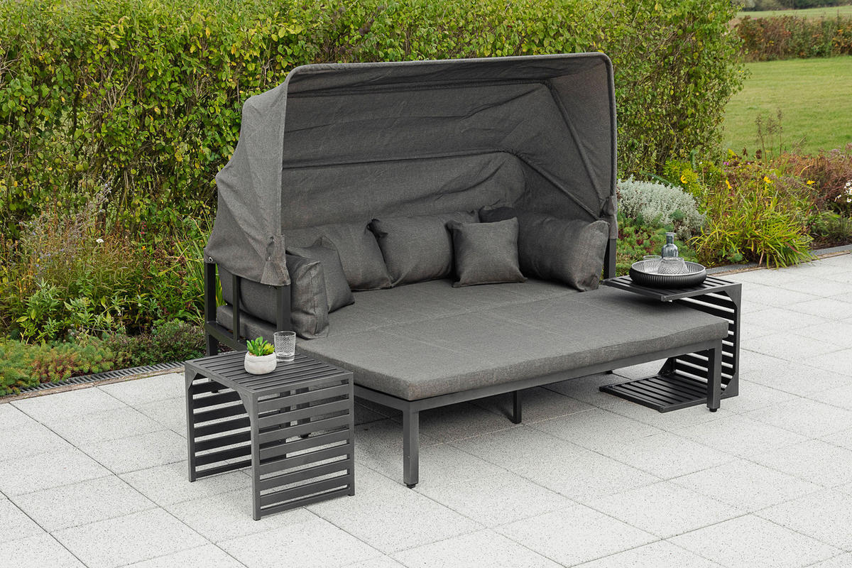 LOUNGEGARNITUR Aluminium  - Graphitfarben/Grau, KONVENTIONELL, Textil/Metall (175/148/80cm) - Gardenson
