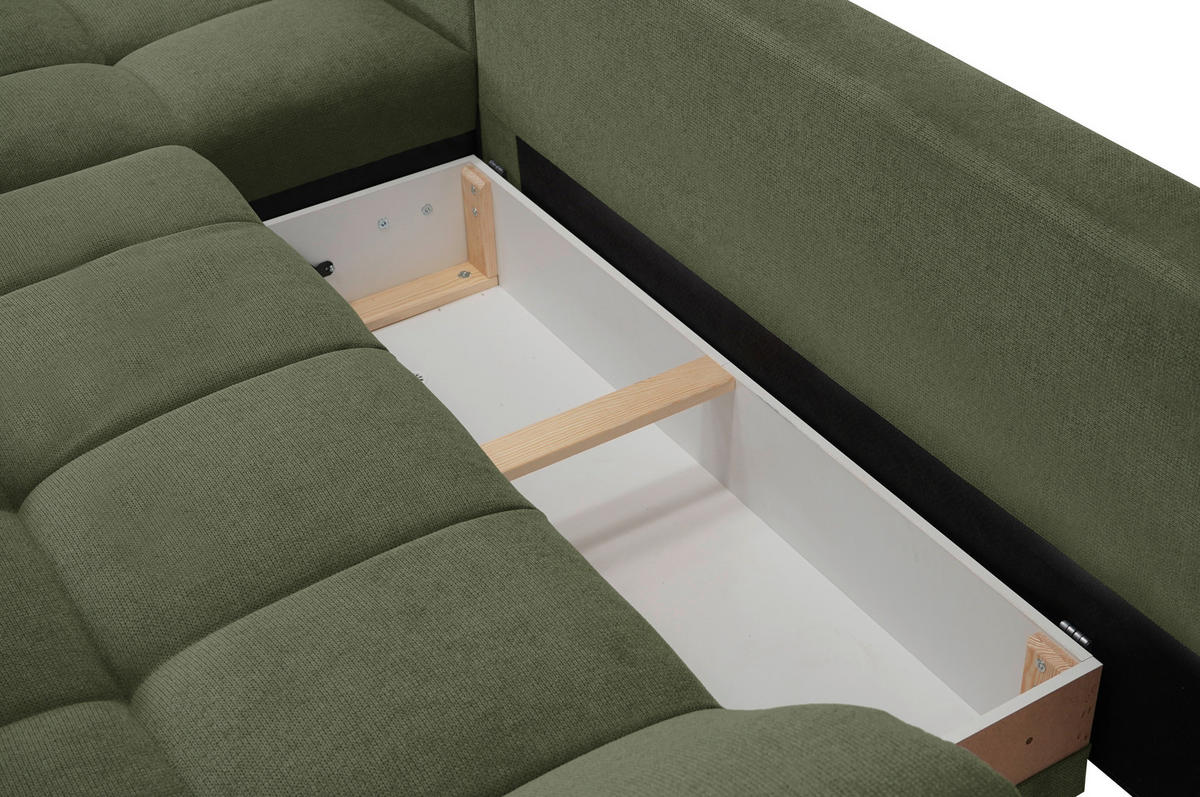 ECKSOFA in Flachgewebe, Mikrofaser Grün  - Chromfarben/Grün, Design, Kunststoff/Textil (198/312cm) - Livetastic