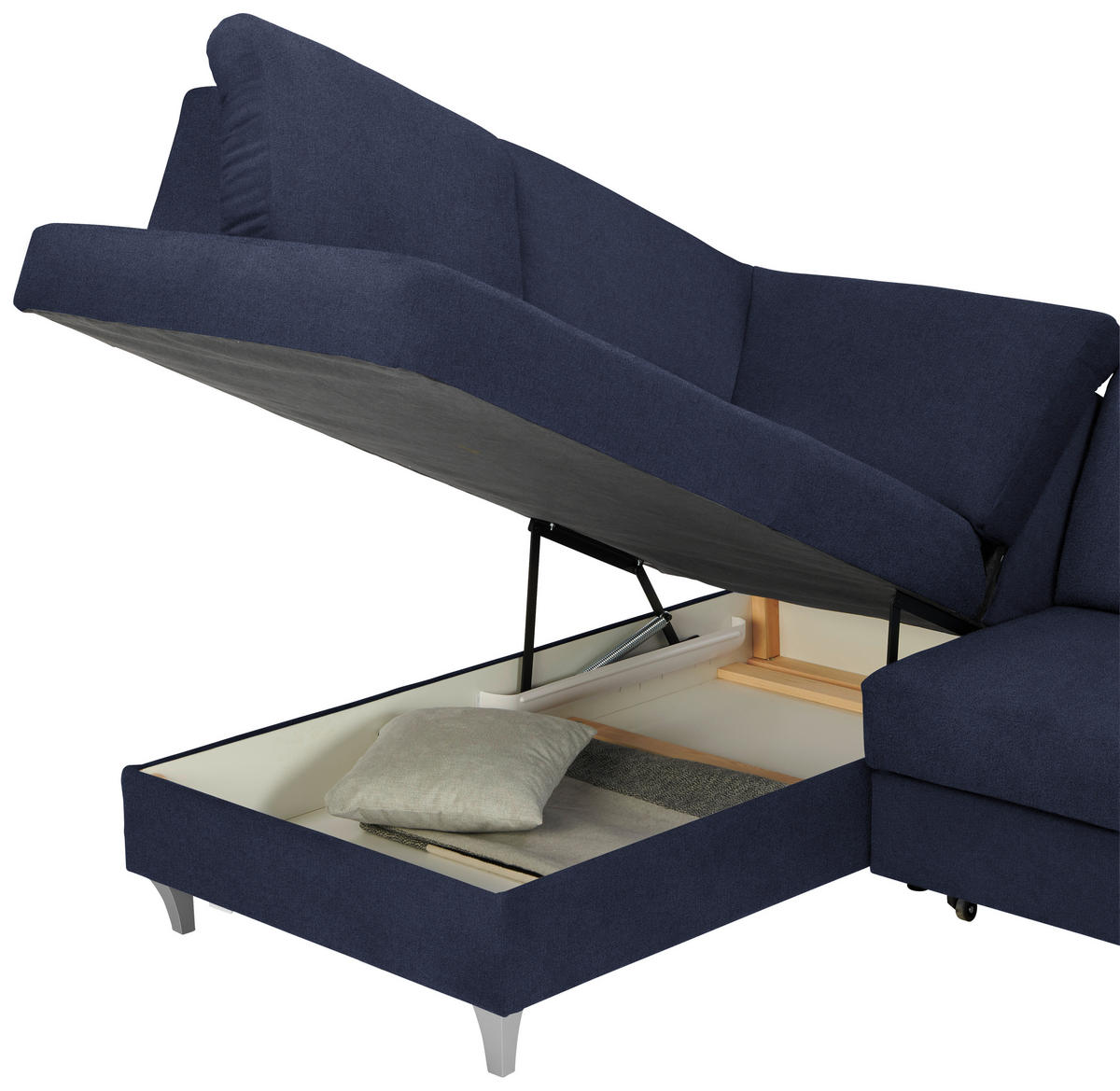 ECKSOFA in Flachgewebe Dunkelblau  - Silberfarben/Dunkelblau, Konventionell, Holz/Textil (186/255cm) - Cantus