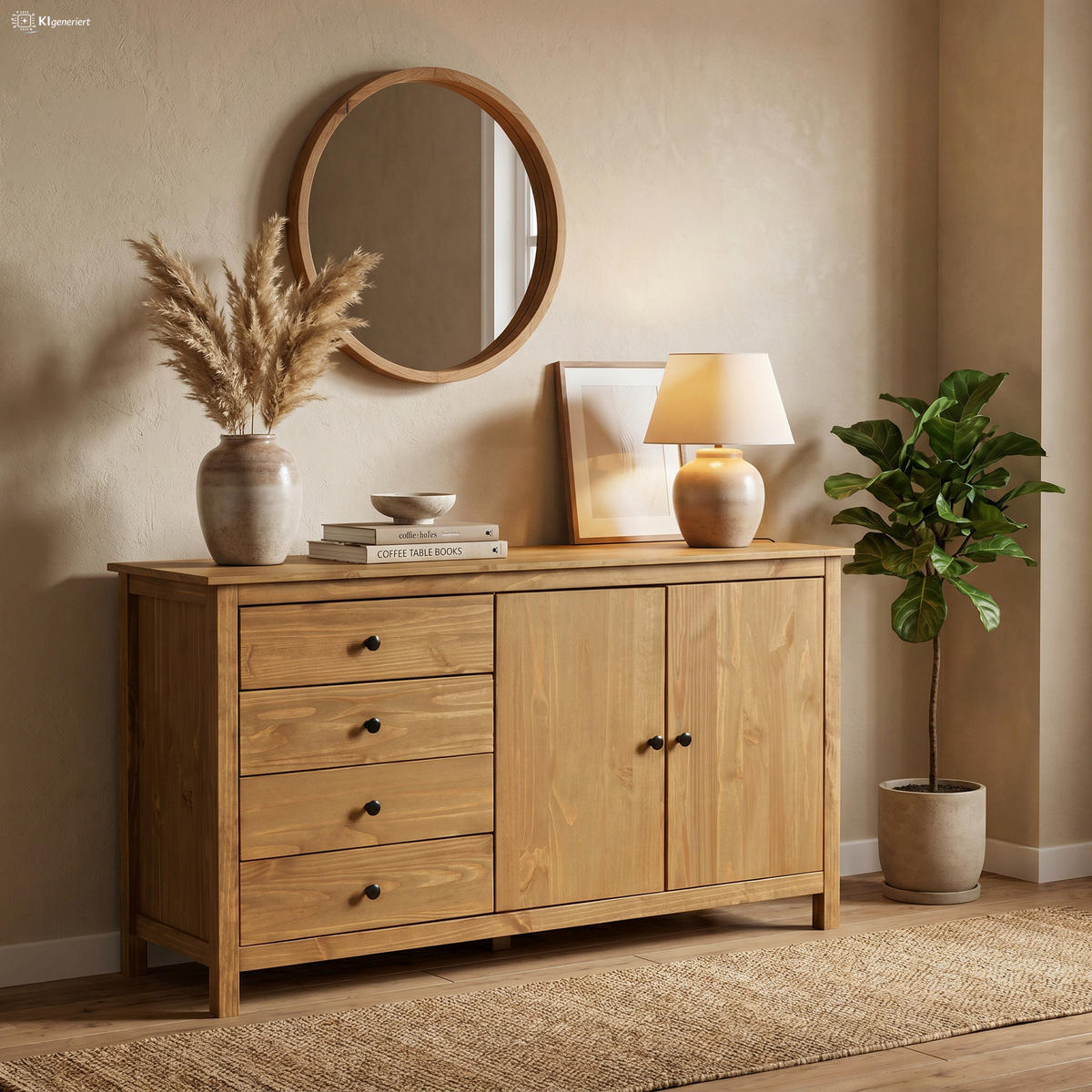 KOMMODE , 150/80/40 cm, 4 Schublade(n)  - Messingfarben/Naturfarben, Basics, Holz/Metall (150/80/40cm) - Livetastic