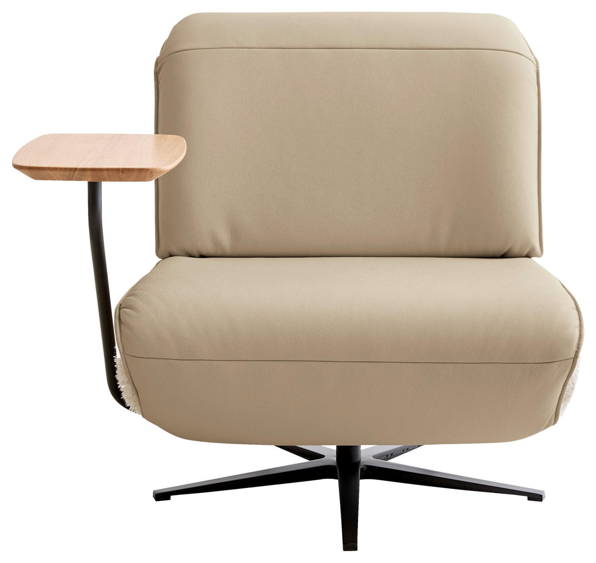 SESSEL in Hochflor Echtleder Beige  - Beige/Schwarz, Design, Leder/Textil (84/65/91cm) - Koinor