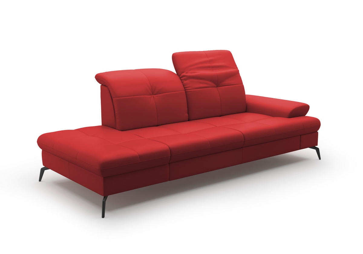 RÉCAMIERE in Echtleder Rot  - Rot/Schwarz, Konventionell, Leder/Metall (231/90/122cm) - Sit & More