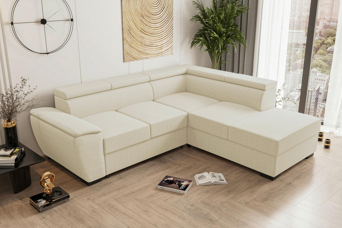 ECKSOFA Beige Flachgewebe  - Beige/Schwarz, KONVENTIONELL, Kunststoff/Textil (266/220cm) - Carryhome