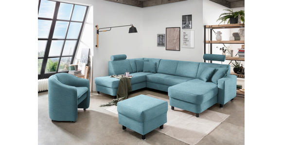 WOHNLANDSCHAFT  in Webstoff Hellblau  - Schwarz/Hellblau, Design, Holz/Textil (198/296/165cm) - Xora