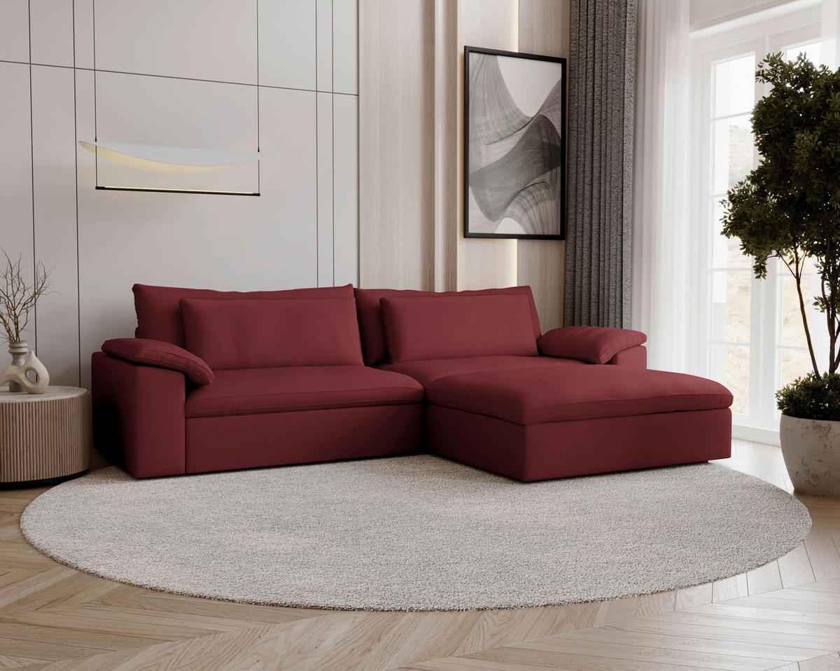 ECKSOFA  Chenille Bordeaux  - Bordeaux/Schwarz, Modern, Kunststoff/Textil (306/198cm) - Carryhome