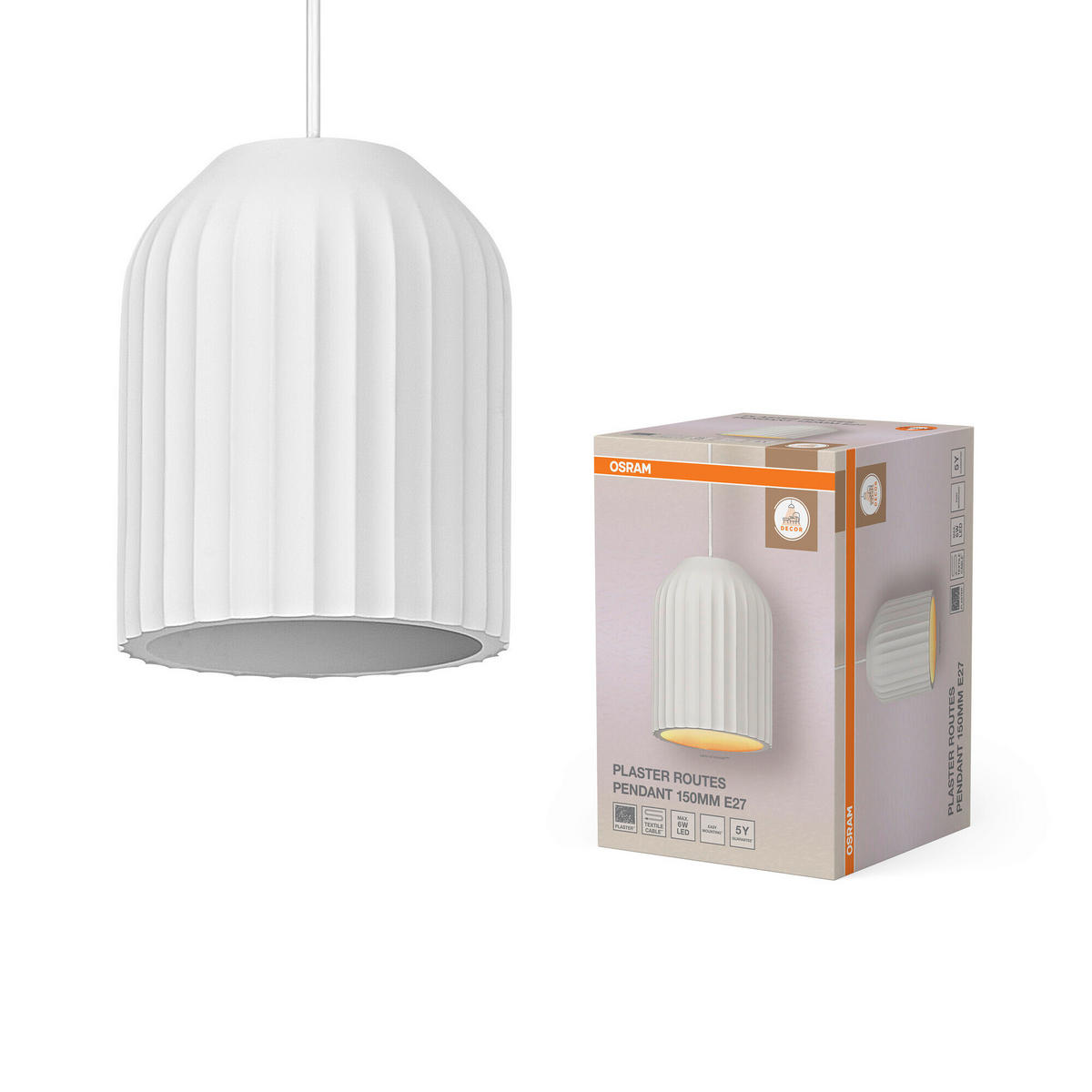 HÄNGELEUCHTE 15/120 cm  - Weiß, Basics, Stein (15/120cm) - Osram