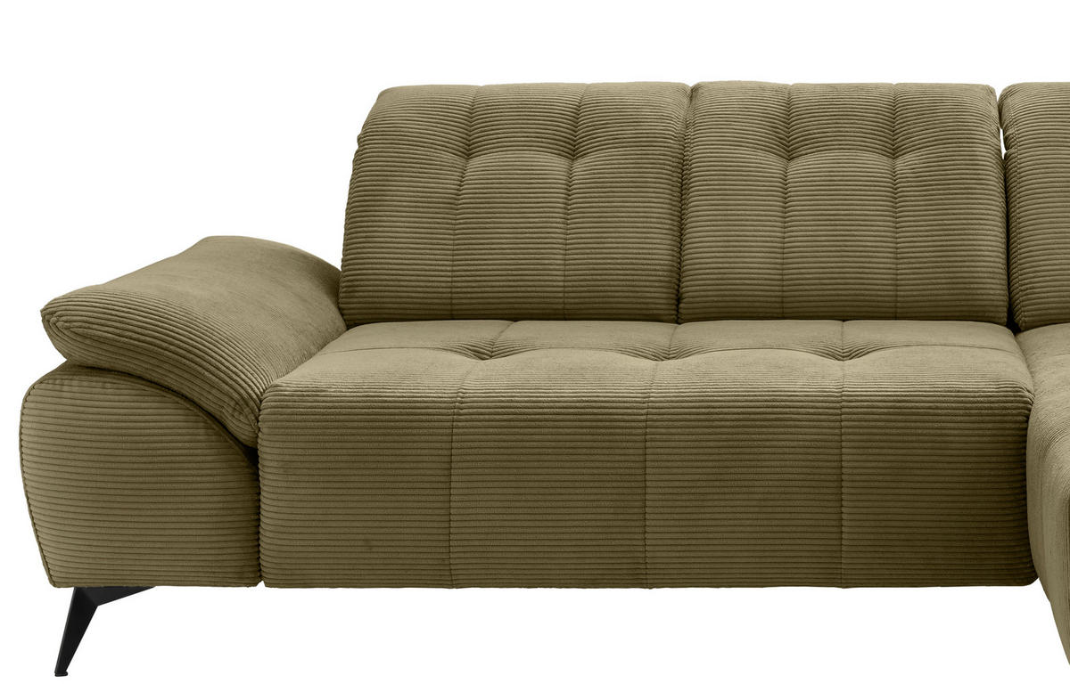 ECKSOFA Cord Olivgrün  - Schwarz/Olivgrün, Modern, Textil/Metall (280/180cm) - Livetastic